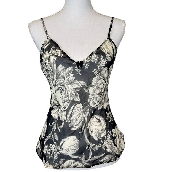 Y2K Tank Top Black Floral Sheer Size M - Picture 1 of 6